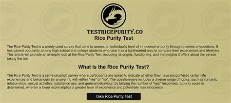meaning of rice purity test|Exploring the Rice Purity Test: Origins, Scoring, and Popularity.